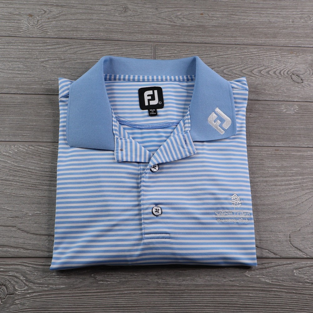 Footjoy FJ Collar Polo Golf Shirt Men's Size Large Blue Striped Performance